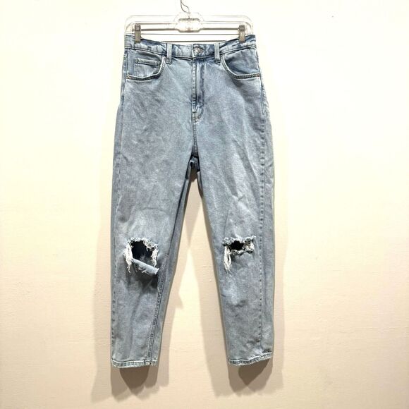 Wild Fable Jeans Super High Rise Mom Jean Medium Wash Denim Distressed Womens 8 - Picture 1 of 8
